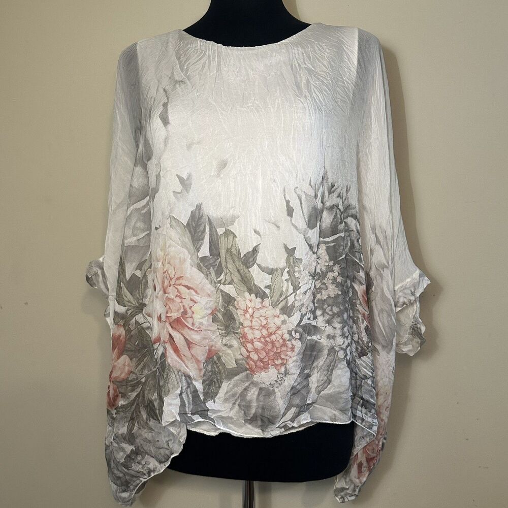 GIUSY Made Italy 100% Silk Asymmetrical Lined Top Womens S Multicolor Flowy Boho